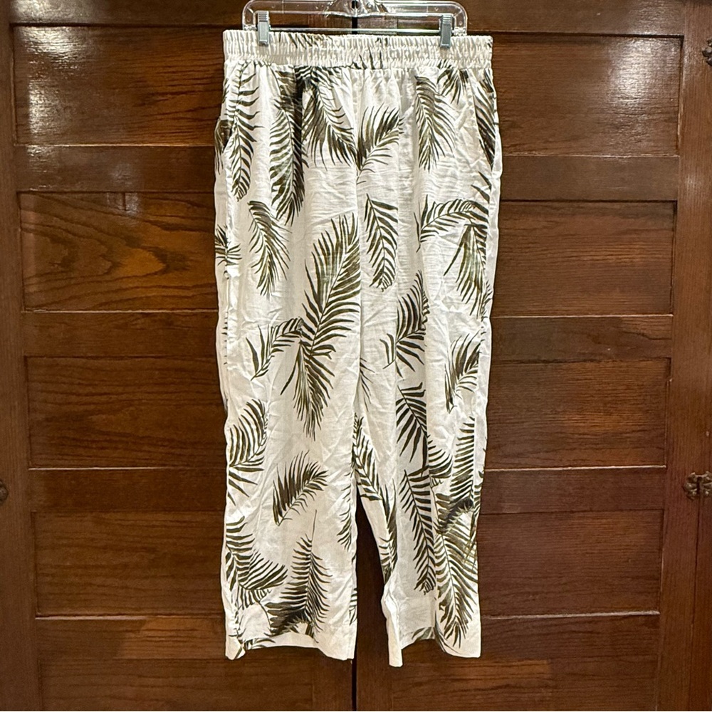 Panama Jack XL Linen blend palm Leaf tropical Pattern wide leg flowy light pants